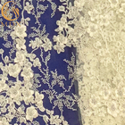 O bordado de Applique 3D branco perlou a tela do laço para o vestido nupcial