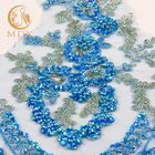Decoração azul da guarnição do laço da forma da roupa lindo um comprimento de 1 jarda com pedras