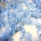 Nylon material da tela feita sob encomenda do laço da flor do vestido 3D com bordado frisado