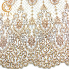 Do laço feito a mão MDX da cor do ouro do bordado tela material do laço para o vestido de casamento