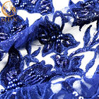 os azuis marinhos da largura de 135cm bordaram o Handwork da forma da tela do laço do tule