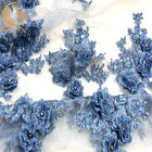 tela africana azul feito a mão do laço da tela do laço do cristal de rocha do bordado 3D