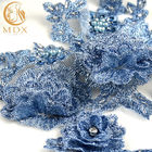 tela africana azul feito a mão do laço da tela do laço do cristal de rocha do bordado 3D