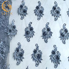 Grey Lace Fabric Mesh Embroidered personalizado à moda perlou a tela nupcial