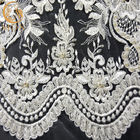 Das telas brancas do laço do poliéster de 1 jarda 20% laço bordado frisado luxuoso para o vestido