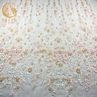 Largura bordada floral do poliéster 135cm de Mesh Fabric 20% da lantejoula delicada do rosa