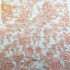 Comprimento material do laço bordado de nylon agradável 91.44cm de Mesh Lace Fabric/rosa