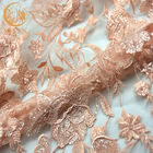 Comprimento material do laço bordado de nylon agradável 91.44cm de Mesh Lace Fabric/rosa