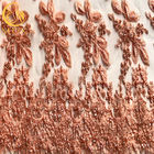 Brilho bordado frisado francês do Handwork da tela do laço do tule para o vestido de partido