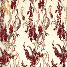 Estilo africano vermelho da tela do laço do bordado de Applique 3D do vinho para a matéria têxtil da casa