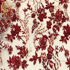 Estilo africano vermelho da tela do laço do bordado de Applique 3D do vinho para a matéria têxtil da casa