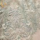 Tela nupcial elegante do laço do bordado do vestido 3D pela jarda feito a mão