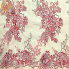 O rosa francês 3D da tela do laço da rede do tule floresce o bordado para o vestido de partido