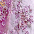 Tela do laço da flor do vestido 3D da dama de honra com os grânulos bordados