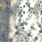 Vestidos azuis de Mesh Beaded Lace Fabric For do bordado 3D