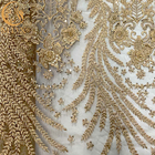 Tela brilhante perlada pesada do laço do ouro luxuoso para vestidos de partido das mulheres