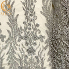 Tela de Grey Heavy Handmade Beaded Lace para vestidos do desfile de moda