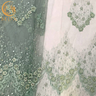 Mesh Exquisite Beads Lace Fabric verde feito a mão para a fatura do vestido