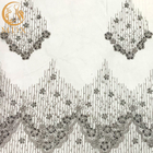 Tela de Grey Beaded Decoration Handmade Lace para o vestido de noite