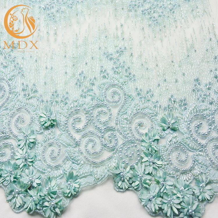 Tela bordada floral macia do laço 3D de MDX feito a mão para vestidos de partido