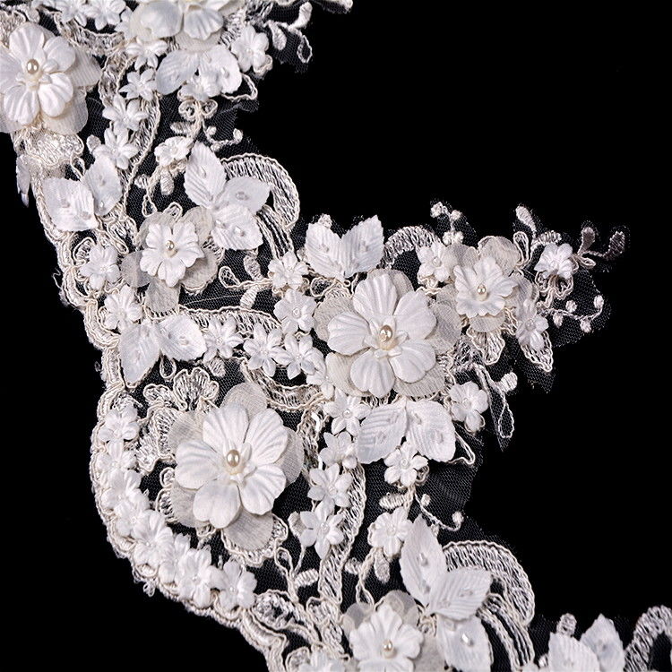 Bordado gracioso da guarnição agradável do laço da flor do vestido de casamento 3D para o vestuário